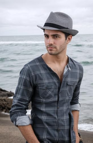 Image of 1920s Men Fedora Hat Cap for Men,Manhattan Hat for 1920s Mens Gatsby Costume Accessories