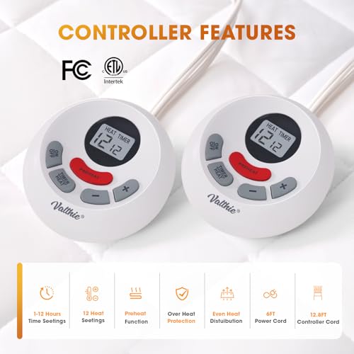 Heated Mattress Pad King,Dual Controller Electric Mattress Pad with Preheat Functions,Bed Warmer with 12 Heat Settings & 1-12 Hours Auto Shut Off, Machine Washable(78"x80",White)