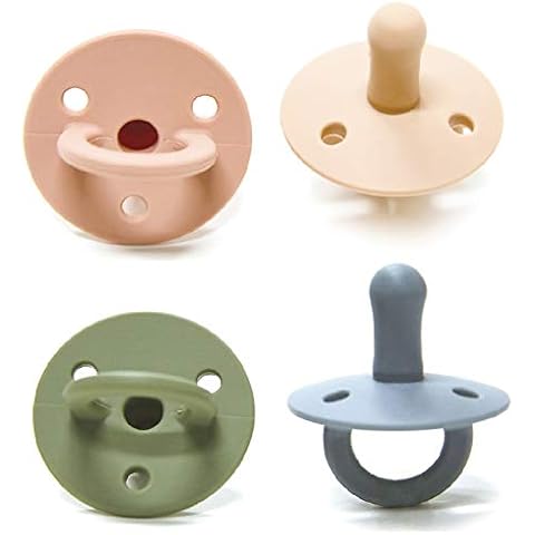 Soother 4 Pack, Cherry Shaped Nipple, Food Grade Silicone Newborn Up Dummy Pacifier with Handle & 3 Holes for Added Safety, BPA Free, 0-12 Months (Sage+Ether+Muted+Apricot) Cover