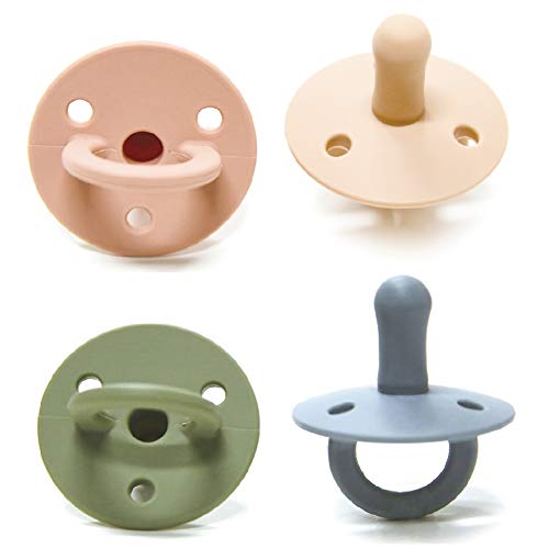 TOPGOMES Soother Pacifier Set of 4, Food Grade Silicone Newborn Up Pacifiers with Handle & 3 Holes for Added Safety, BPA Free (Sage+Ether+Muted+Apricot) 4 Pack