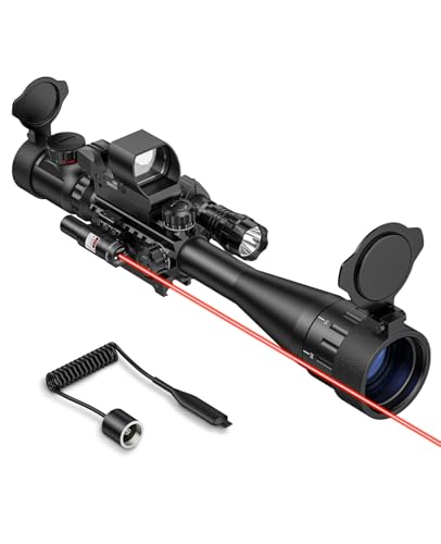MidTen 6-24x50 AO Rifle Scope Combo, Dual Illuminated Scope Optics with Holographic Red & Green Dot Sight, IIIA/2MW Laser Sight, Flashlight and Mount, Rangefinder Reticle Long Range Scope