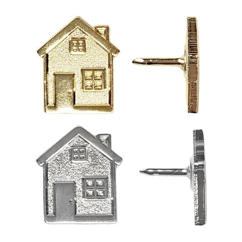 Image of Big House Push Pins - Silver Metal Home Pins - for Cork Board, Maps, or Lapel Pin Use - Designed in USA - Set of 4