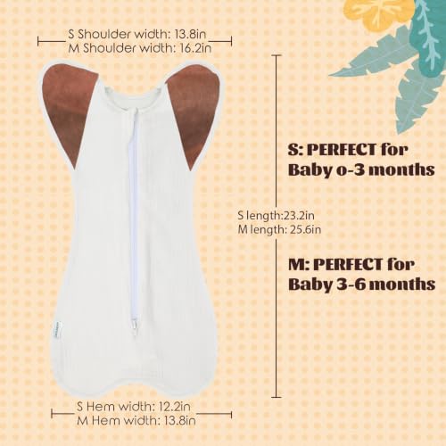 Image of Muslin Cotton Transition Swaddle Sack with 2-Way Zipper, Self-Soothing Sleep Sack with Arms up,2 Pack (Brown&White, 3-6 Months)