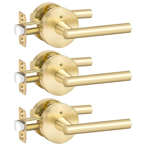 Image of Goldenwarm 3 Pack Gold Interior Door Handles, Brushed Gold Privacy Lever Door Handle, Heavy Duty Interior Bedroom Door Lever Pack, Gold DoorHandles Interior for Bathroom