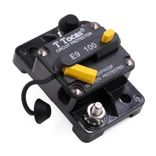 T Tocas 100 Amp Circuit Breaker with Manual Reset, Ignition Protected, 12V- 48V DC, Water Resistant (100A)