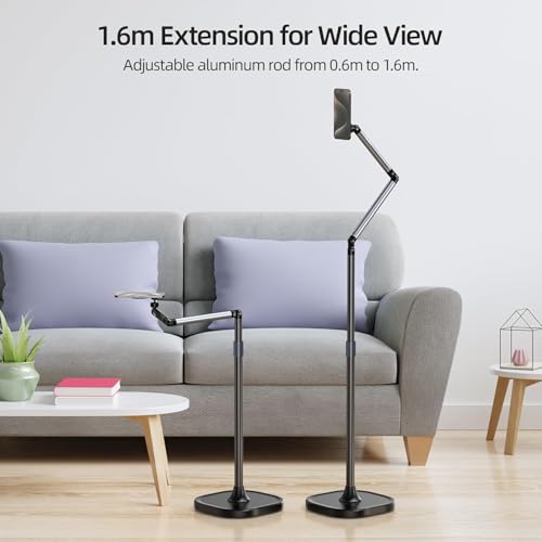 Image of TELESIN Magnetic Mobile Stand, Aluminum Alloy Phone Holder Stand for Video Recording, Overhead Bed /Sofa Phone Mount Height Adjustable Ultra Stable Base for Magsafe /iPhone /Android /iPad