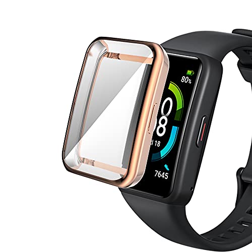 KUTEWEU Silicone Cover compatibile con Huawei Band 7/ Huawei Band 6 Pro Custodia, TPU Protettivo Case Skins Copertura Resistente Shell, Watch Shell per Huawei Band 6/ Honor Band 6 (Oro Rosa)