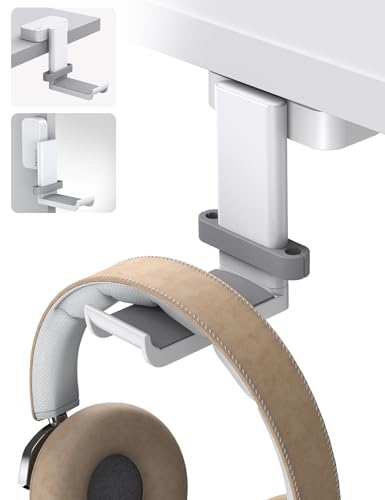 Image of Lamicall Headphone Stand, Sticky Headset Hanger - 360 Degree Rotation Earphone Adhesive Hook Holder Mount, Table Headphone Stand with Cable Organizer, Headset Clamp for HyperX, Sennheiser -White