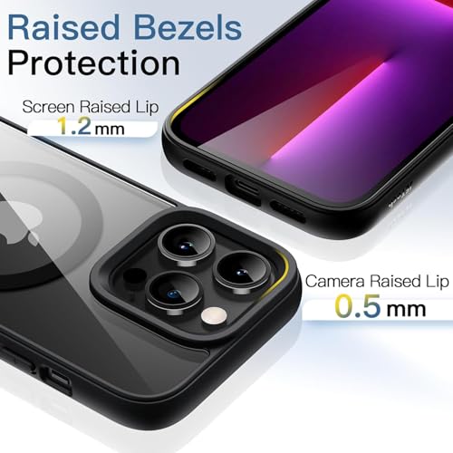 Image of Magnetic Case for iPhone 15 Pro Max 6.7-Inch Compatible with MagSafe, Shockproof Phone Bumper Cover, Solid Color Matte TPU Frame, Anti-Scratch Clear Back (Black)