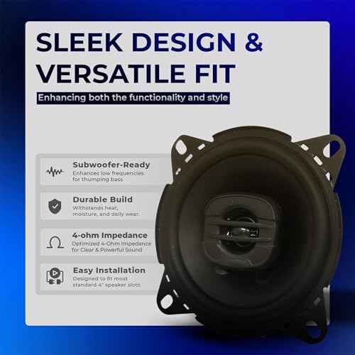 Image of BASSOHOLIC 4 inch (10.1cm) Two-Way Coaxial Car Speakers | Powerful 90dB Audio Output | 25mm Tweeter | 4 Ohm Impedance | Universal Car Fit | Premium Build Quality | High Bass Performance | 1-Year Warranty