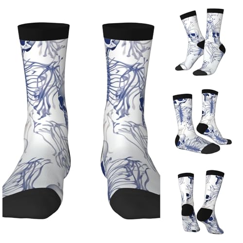 LZQPOEAS Blue skeleton pattern Athletic Socks Unisex Cushioned Crew Socks Hiking Running Calf Sock Soft Above Ankle Sock