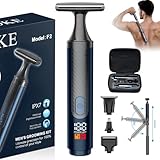 FOKE Back Shaver for Men, Ultra-Wide 2" T-Shaped Head, Travel Case, LED 4 in 1 Mens Back Shaver Rechargeable with Long Handle, Safety Lock, IPX7, Multi-Functional Back Trimmer for Men, (Soft Black)