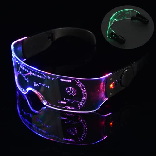 Willingood Lunettes lumineuses LED Cyberpunk cool Lunettes lumineuses Lunettes de fête Colorées Lunettes de fête 7 couleurs, parfaites pour les fêtes, cosplay, discothèque, DJ, live, fêtes de Noël Cover
