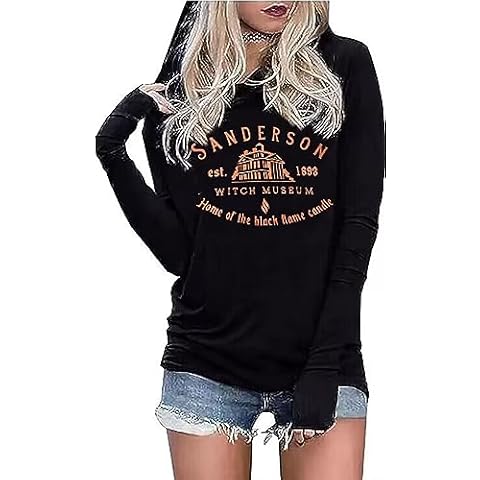 VKEGNIO Sanderson Sisters Halloween Shirt Women Sanderson Bed and Breakfast Tee Hocus Pocus Tshirt Fall Casual V-Neck Shirts(Large,Black7) Cover