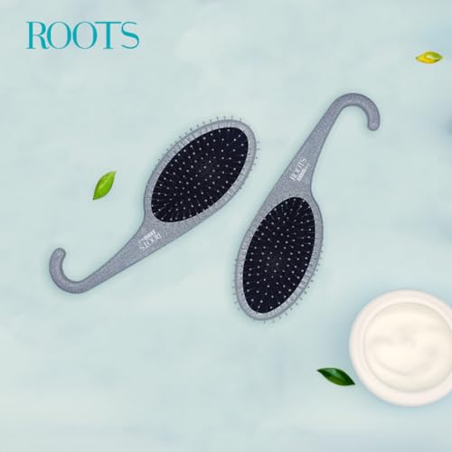 Image of ROOTS Zero Tangle Grey Hair Brush | Brush with Hook for Hanging in Shower | Damage-Free Detangling on Sensitive /Wet /Dry Hair | For Men & Women | Length - 9 Inch, Model No - RZTU-SG