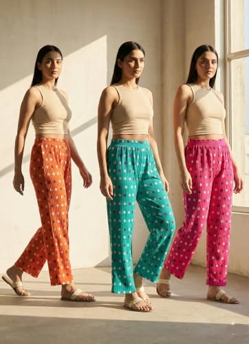 Image of Set of Combo Trouser and Pants for Girls and Women's Relaxed Fit Stretchable Regular Fit Palazzos Lightweight Elastic Waistband Bottoms for Daliy Office & Casual Wear