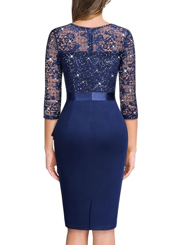 Image of Miusol Women's Retro V Neck Floral Lace Ruffle Style Cocktail Party Dress