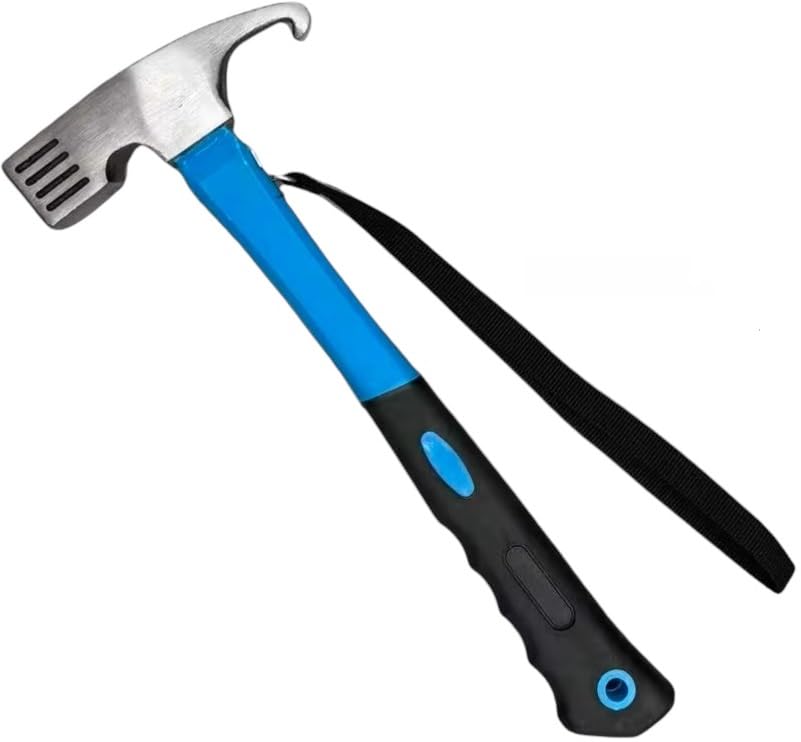 TMV24 Zelthammer mit Heringsauszieher - Campinghammer mit Handschlaufe - Praktischer Robuster Hering Camping Hammer zum Zelten & Heringe Herausziehen - Ideal für Zelt Hartboden & Outdoor HELLBLAU