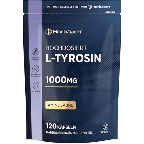 L Tyrosin Hochdosiert 1000mg | 120 Vegane Pulver Kapseln | L-Tyrosine Supplement | Aminosäure | Horbaach