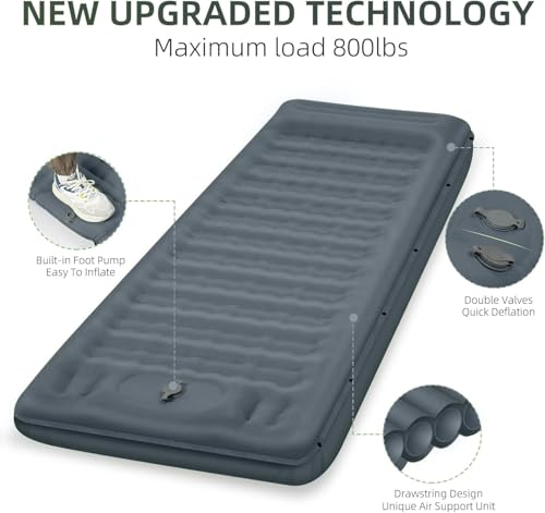 Image of FNARMW Camping Sleeping Pad, Extra Thick 5 Inch Camping Mat with Pillow Built-in Foot Pump Inflatable Sleeping Pads Compact for Camping Backpacking Hiking Traveling Tent（Gray）
