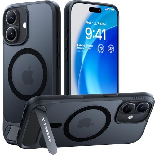 TORRAS Stand for iPhone 17 Case Durable Titanium Stand Compatible with Magsafe Camera Button Shield 12FT Drop Protection for iPhone 17 Cover Midnight Black