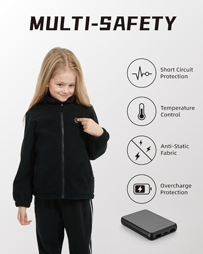Kids Heated Jacket,Boys Girls Fleece Jacket for Kids, Electric Heating Warming Jacket with 5V Battery Pack.3