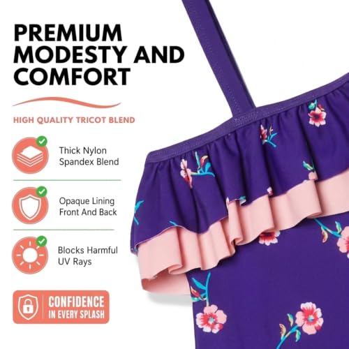 Image of Kanu Surf Girls Morgan Floral Ruffle 1-Shoulder 1-piece Swimsuit