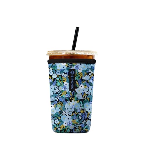 Image of Iced Coffee Sleeve - Neoprene Reusable Cup Sleeves for Drinks, Insulated Drink Sleeves to Keep Hands Dry & Drinks Cold, Stylish & Durable Coffee Sleeves (Frosted Bloom, Medium: 22-29oz)
