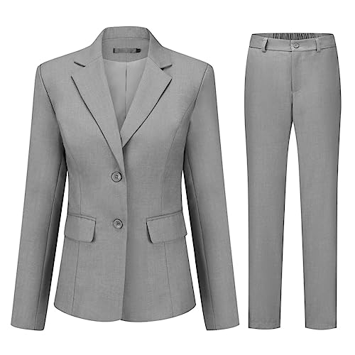 Ensemble de bureau femme tailleur pantalon ajusté et veste blazer gris clair XS