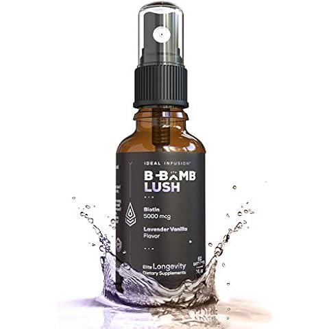 Ideal Infusion B-Bomb Lush Biotin Liquid Spray: Organic Lavender Vanilla - 5000mcg, Hair Growth Vitamin for Thickness and Volume - Skin Health, Stronger Nails, Keto, Vegan Cover