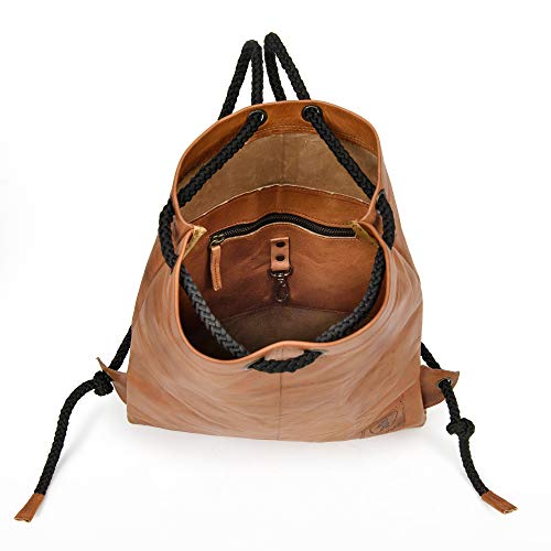 Berliner Bags Vintage Leather Backpack Gym Bag, Drawstring Sports Bag For Men And Women - Brown (Cognac) #TOP3