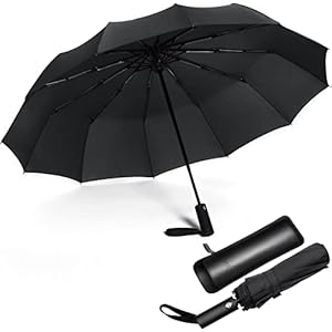 JIGUOOR 12 Ribs Folding Umbrella Windproof Compact Travel,Auto Open/Close Large Rain Umbrellas w/Teflon Coating…