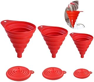 Snowyee Funnels for Filling Bottles, Collapsible Wide Mouth Water Bottle Kitchen Silicone Funnel (3 in 1 Set/Red)