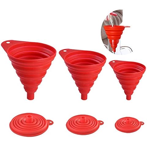Snowyee Funnels for Filling Bottles, Collapsible Wide Mouth Water Bottle Kitchen Silicone Funnel (3 in 1 Set/Red) Cover