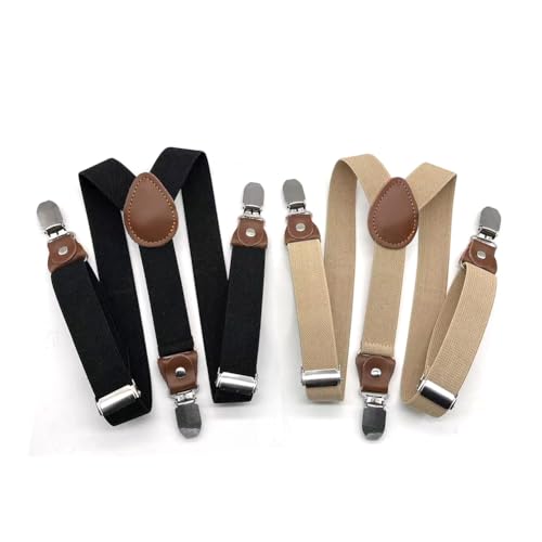 Anshili 2 stück Kinder Hosenträger mit 3 Clips Y-Form - 2.5 cm Breit (H)