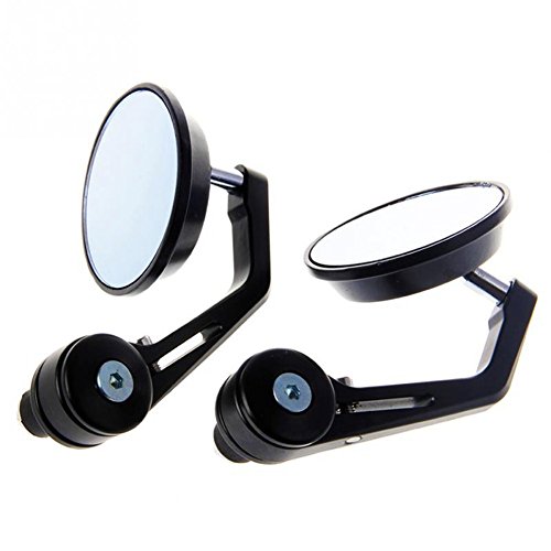 TUINCYN 7/8 Inch 22MM Motorcycle Handle End Rearview Mirrors Universal Round Aluminum Rear View Mirror Adapter Black for Yamaha Honda Triumph Ducati Motif (Pack of 2)