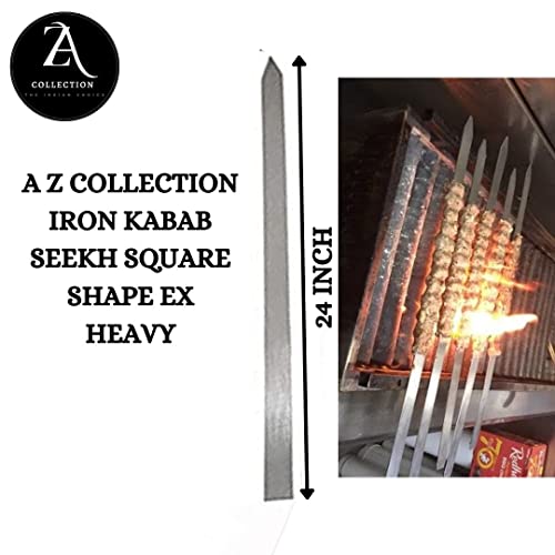 Image of A Z Collection Heavy Iron Square-Shape Kabab Seekh - Extra Heavy Flat Skewers for Kebab, Turkish Style & Paneer Tikka - 24 Inch - Pack of 6