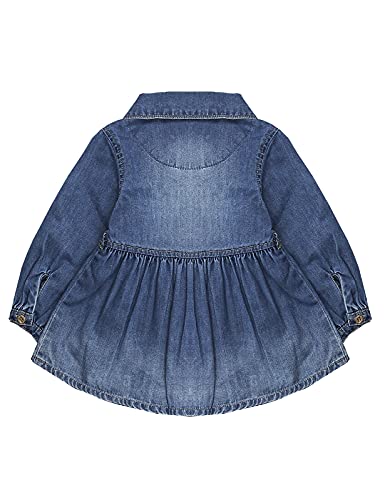 KIDSCOOL SPACE Baby Little Girl Jean Coat Dress,Flower Bird Embroidered Pleated Denim Shirt Dress2