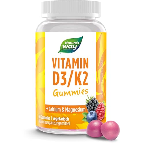 Vitamin D3 K2 Gummies für Kinder und Erwachsene mit Wild Berry Geschmack - mit Calcium Magnesium D3 K2 I Alternative zu Kapseln und Tabletten I vegetarisch laktosefrei glutenfrei I 60 Stk