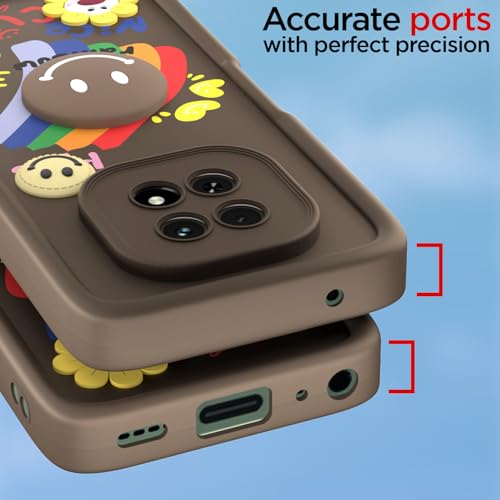 Image of Pikkme Back Cover for Realme C63 5G | Soft Silicone| Cute Rainbow Smile & 3D Cartoon Flower Design | Shockproof Raised Camera Protection Bumper Case (Brown)