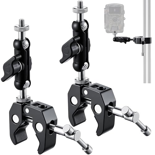 HappyAlley 2pcs T Post Trail Camera Holders Trail Camera Mounting Bracket Adjustable Trailcam Holder for Hunting Easy Installation Versatile Compatibility (Dual Ball Head Magic Arm)