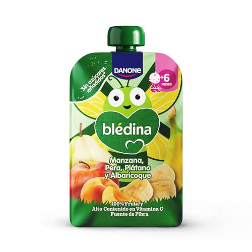 Blédina Bolsita de Manzana, Pera, Platano y Albaricoque para Bebé. Pouch 100% Fruta, Sin Azúcares Añadidos y Alto Contenido en Vitamina C, Fuente de Fibra. Desde los 6 Meses, 100g