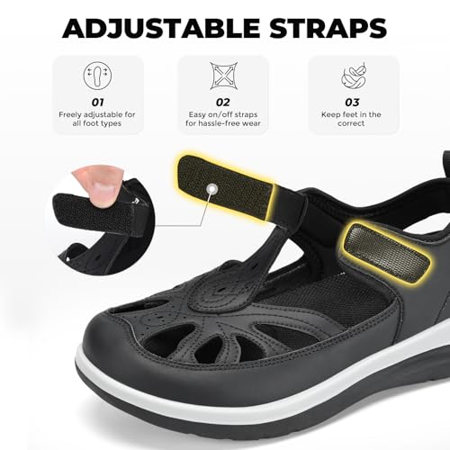 Image of FitVille Extra Wide Womens Orthopedic Walking Sandals with Wide Toe Box, Outdoor Closed Toe Sandals with Adjustable Straps for Women, Arch Support Women's Shoes for Plantar Fasciitis, Swollen Feet