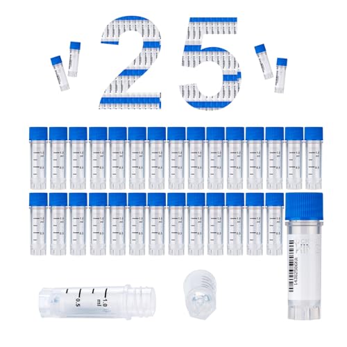 Lot de 25 tubes en plastique de laboratoire de 1,0 ml, tube gradué en plastique congelable, avec code-barres et bouchon à vis, pour des expériences de chimie de...