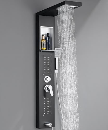 Duschpaneel, Auralum Duschpaneel Schwarz mit Armatur 5 Wasserausgabemodi, Duschsäule mit Regendusche...