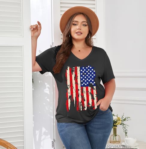 Image of ForHailey Women's Plus Size Short Sleeve Tee Shirt V Neck Basic Ladies Loose Fit T Shirt 1X-5X