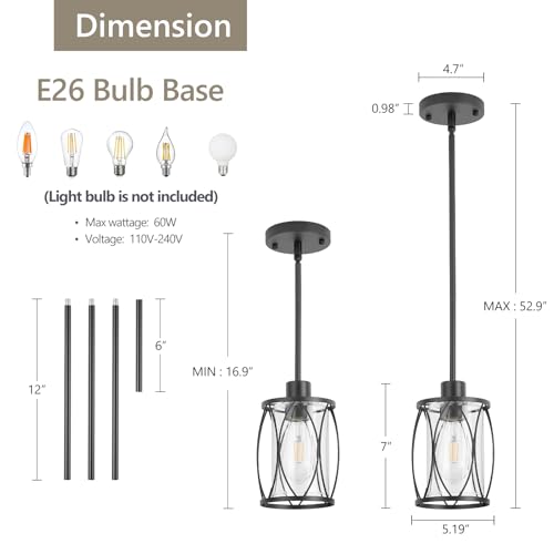 Image of Glass Pendant Lights Kitchen Island Black, 1 Pack