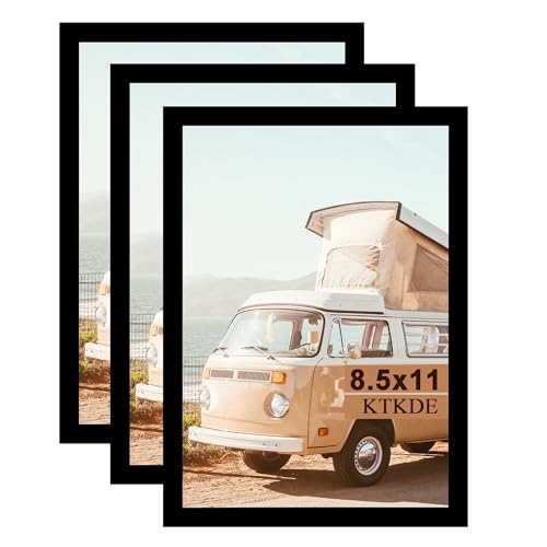 Image of KTKDE 8.5x11 Picture Frame Black Certificate Document Frame 3 Pack Diploma Frames, Poster and Photo, Horizontal and Vertical Formats for Wall Hanging or Tabletop with Shatter Resistant Plexiglass