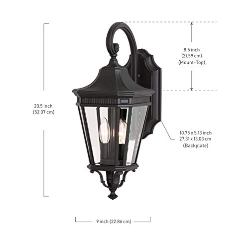 Image of Generation Lighting OL5401BK Cotswold Lane Outdoor Patio Lighting Wall Lantern, Black, 2-Light (9 Inch W x 21 Inch H), cETL Listed, Safety Rated for Wet Locations