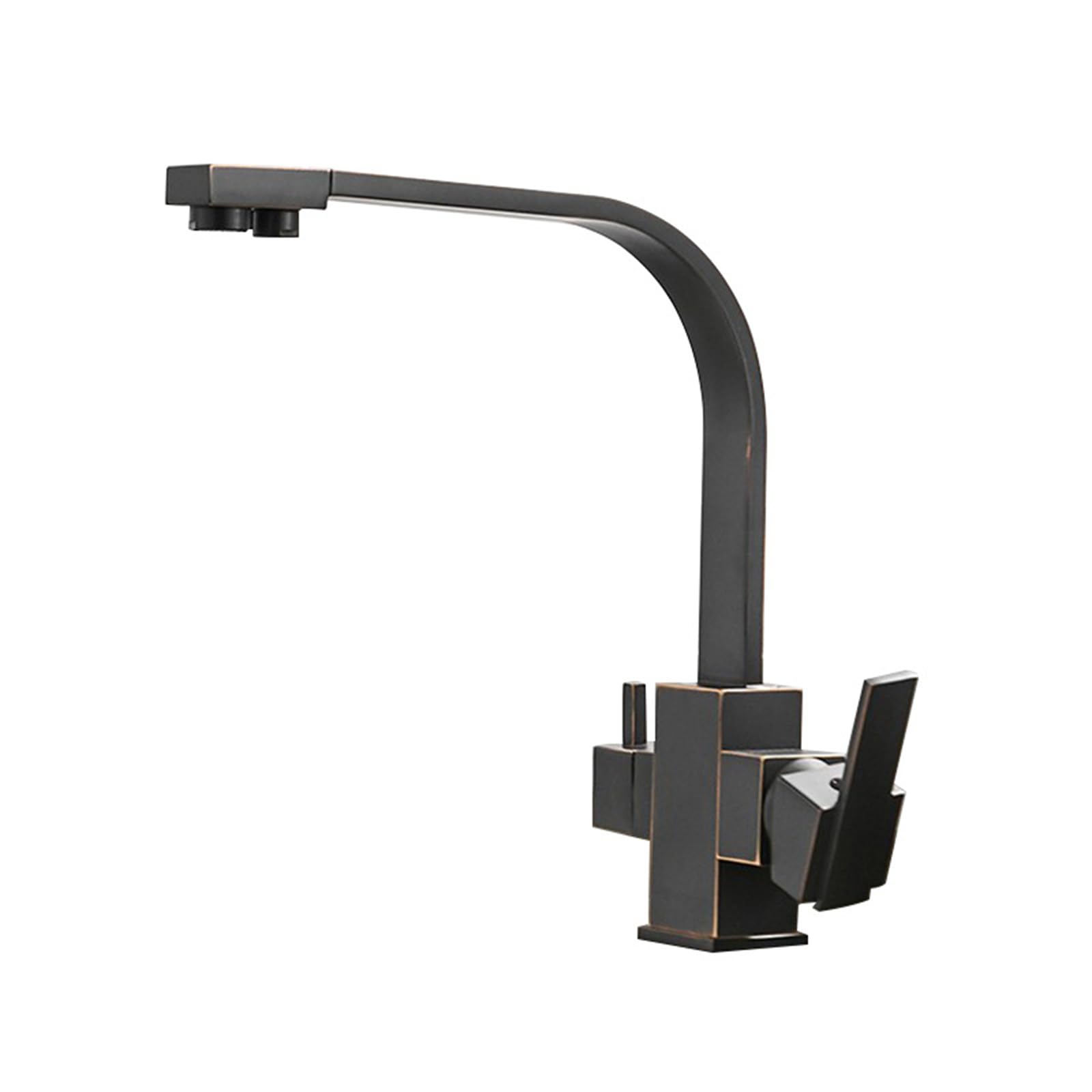 XJTNLB Grifo Cocina 3 Vias Osmosis Retro Negro Grifo Cocina Mango Doble Giratorio a 360° Mezclador de Fregadero para Agua Potable